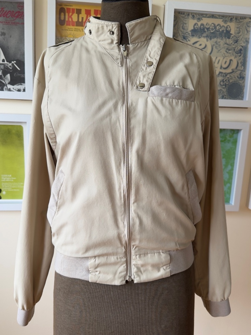 Vintage Sears The Men’s Store Beige Harrington Bomber Jacket | Retro 80s/90s